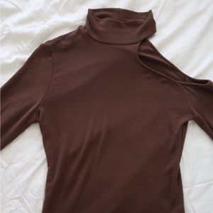 OGL Brown Mock Neck Long Sleeve Crop Top
